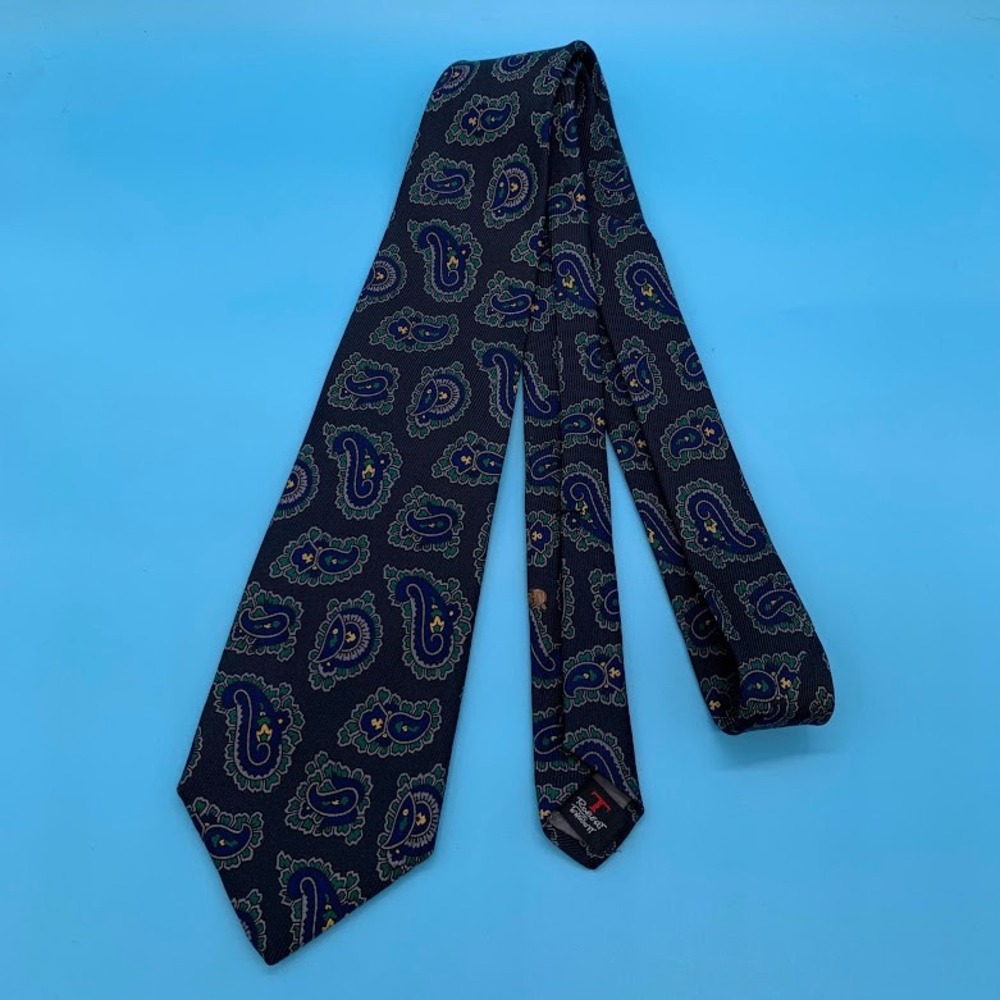 Robert Talbott Paisley Print Blue/Gray Silk Men's Classic Neck Tie Preppy